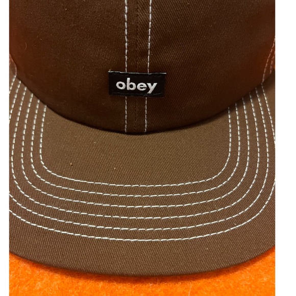 Obey brown 100% cotton small logo topstitched cap NWT - Picture 4 of 9